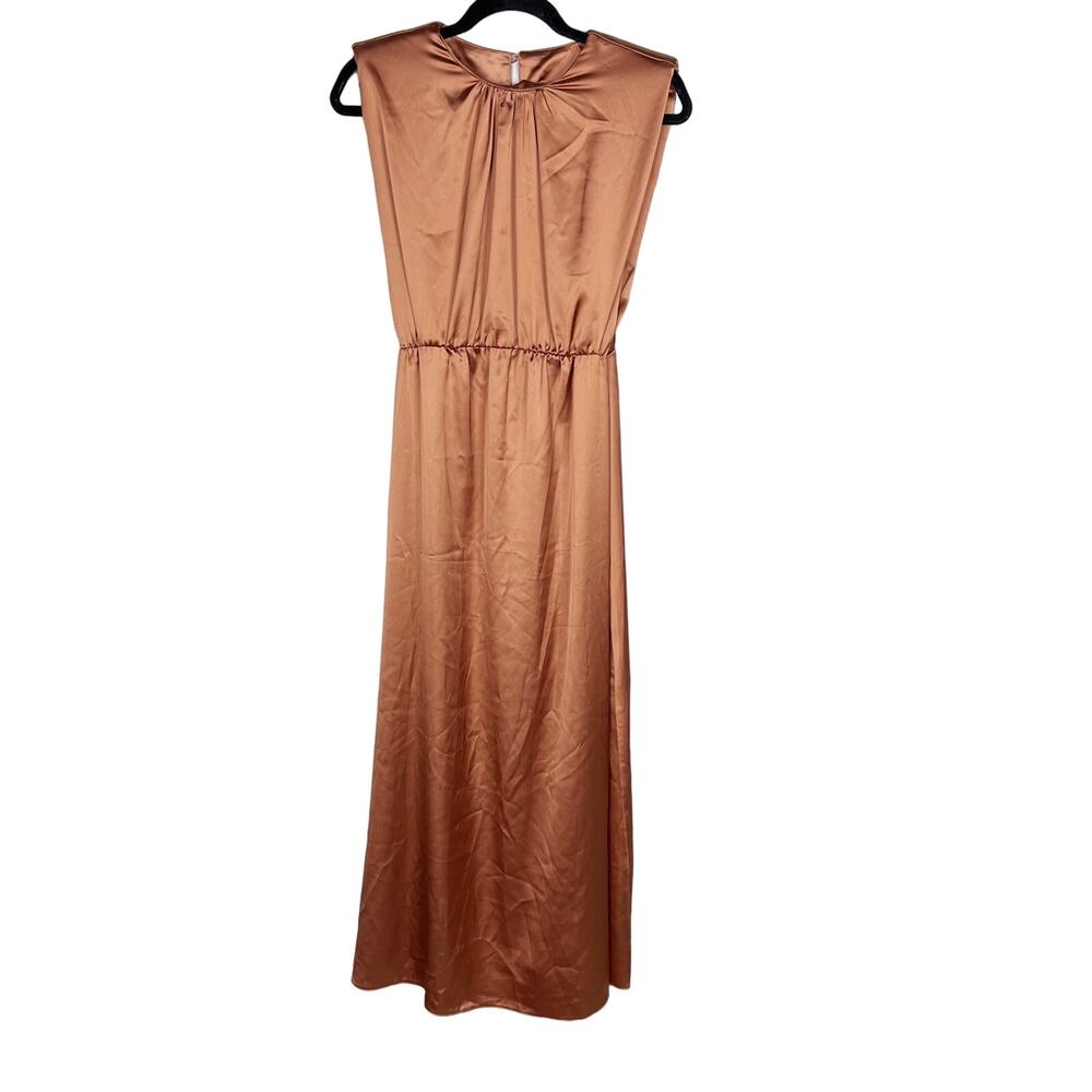 New ASOS Design Maternity US 6 Bronze Cinch Waist Pleated Maxi Dress Cocktail